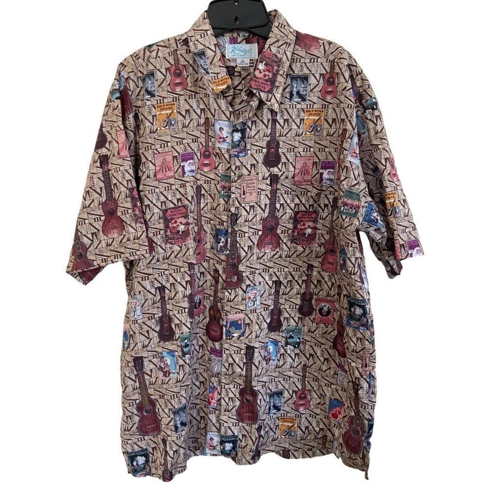 Vintage Kolekole Kole Hawaiian Aloha Shirt Large Ukuleles Hula Girls